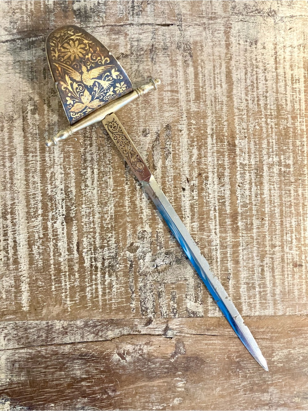 Vintage Spanish Toledo Damascene Metal Sword Letter Opener 9" Rusty!!